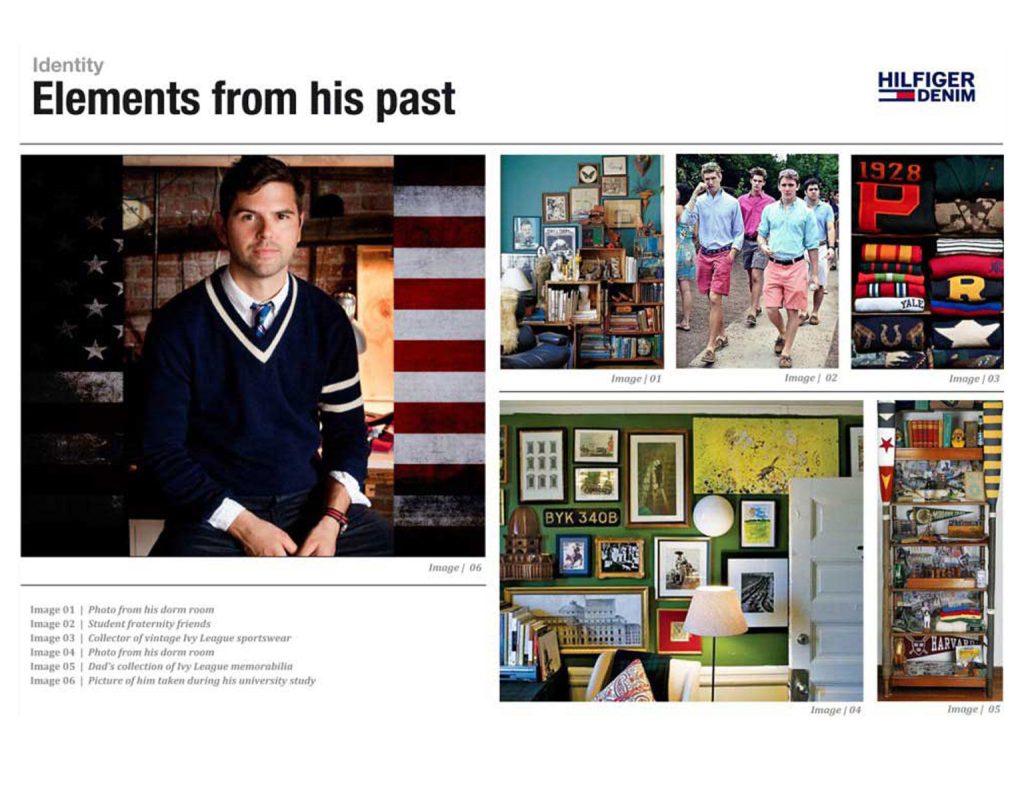 A fashion mood board about the Tommy Hilfiger male persona showcasing American inspiration images