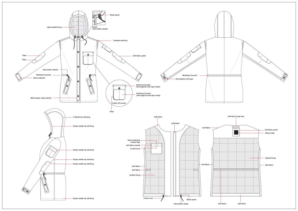 a design drawings for a mens parka