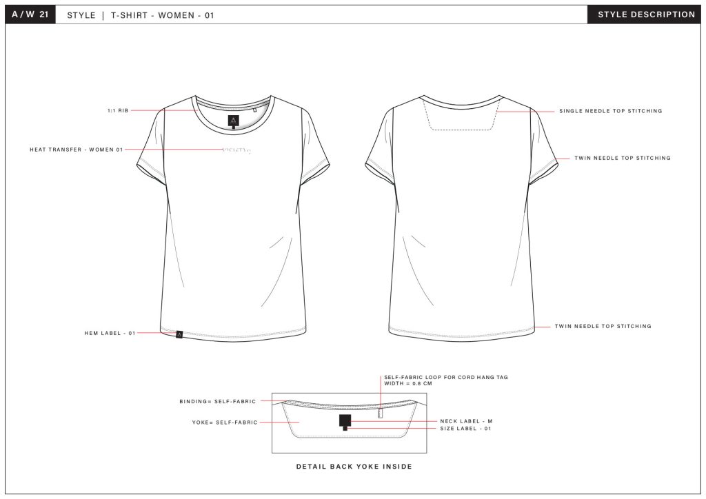 A design drawings for a women's t-shirt