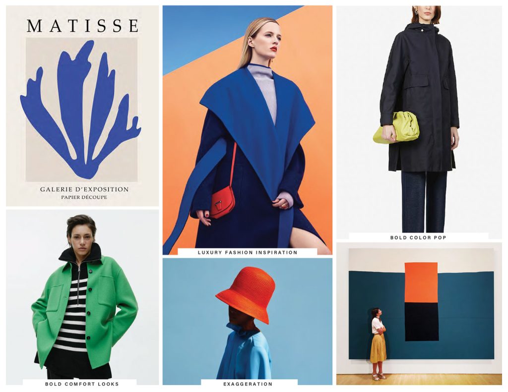 A mood board for women's colorful jackets and coats