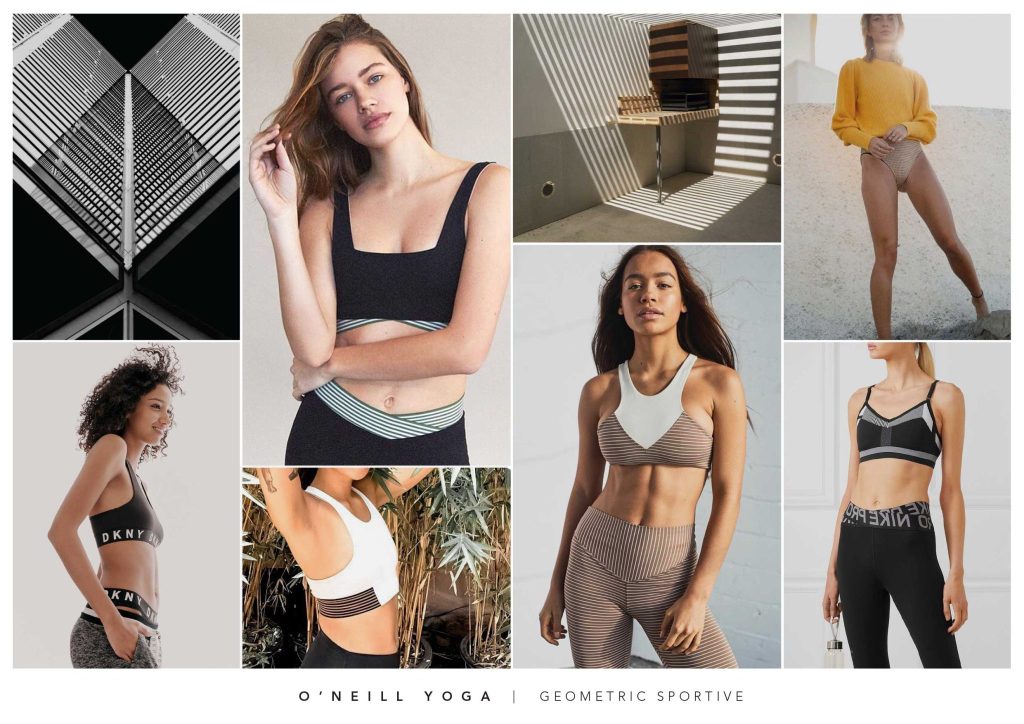 A mood board for a yoga wear line for women with geometrical inspiration