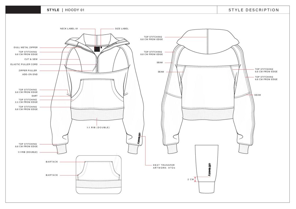 A line drawing for a clothing tech pack