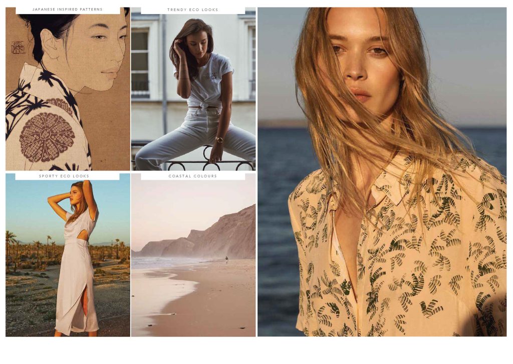 A mood board showcasing ecological and sustainable womenswear in natural colors