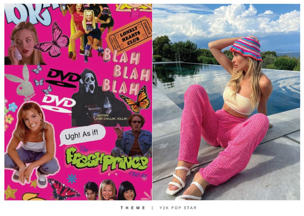 A fashion design mood board showcasing Y2K fashion trends