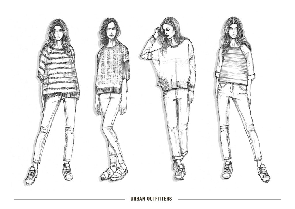 Fashion design illustrations for a women's knitwear collection for Urban Outfitters