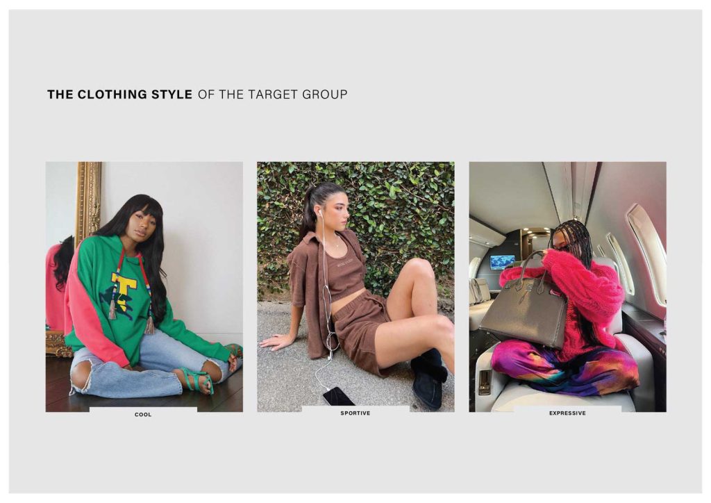 A clothing brand positioning mood board showcasing women's style persona's
