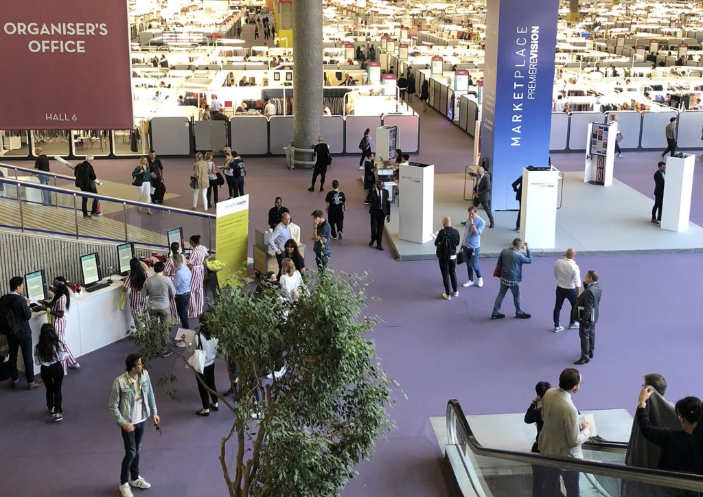 A hall at Premier Vision, worlds largest fabrics fair held in Paris, France.